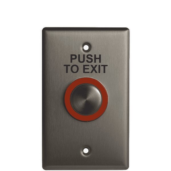 Camden: Illuminated piezoelectric push button, blank, faceplate graphic Push to exit.